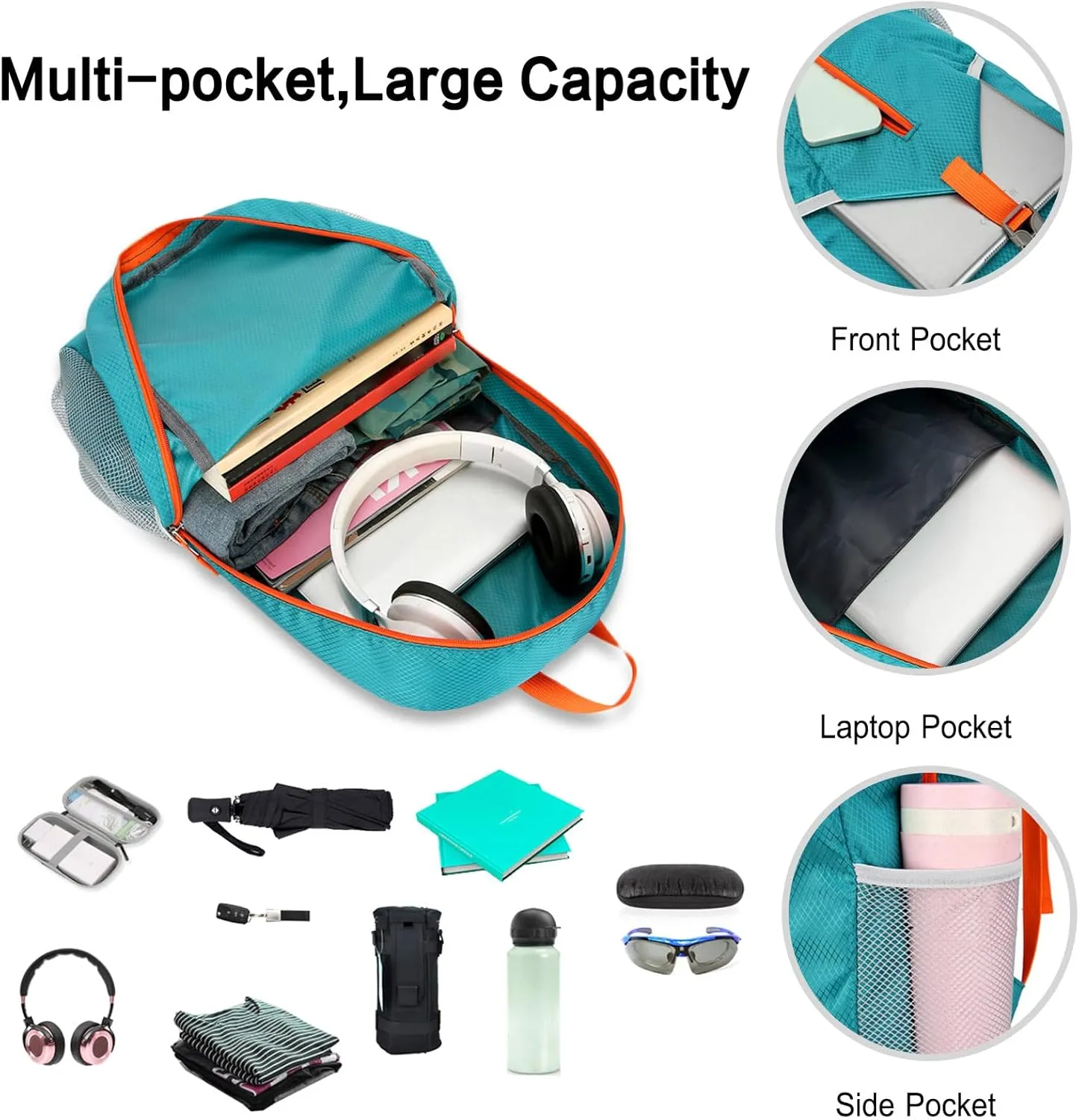 PORRASSO Hiking Backpack Foldable Daypack 21L Rucksack Lightweight Waterproof Backpack for Women Men Trekking Cycling Climbing Outdoor Sports Blue B