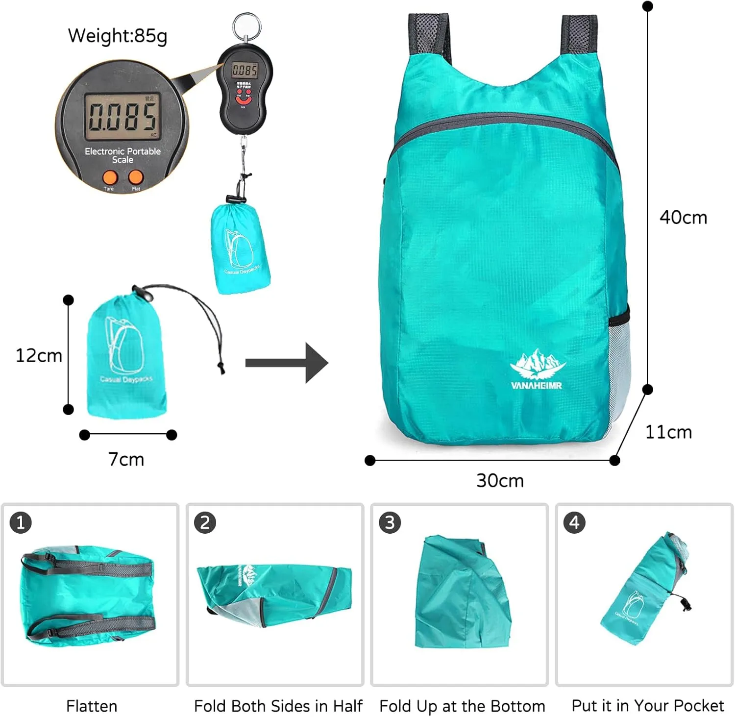 PORRASSO Hiking Backpack Lightweight Waterproof Daypack 20L Foldable Rucksack Backpack for Women Men Camping Trekking Cycling Climbing Outdoor Sports Black Blue