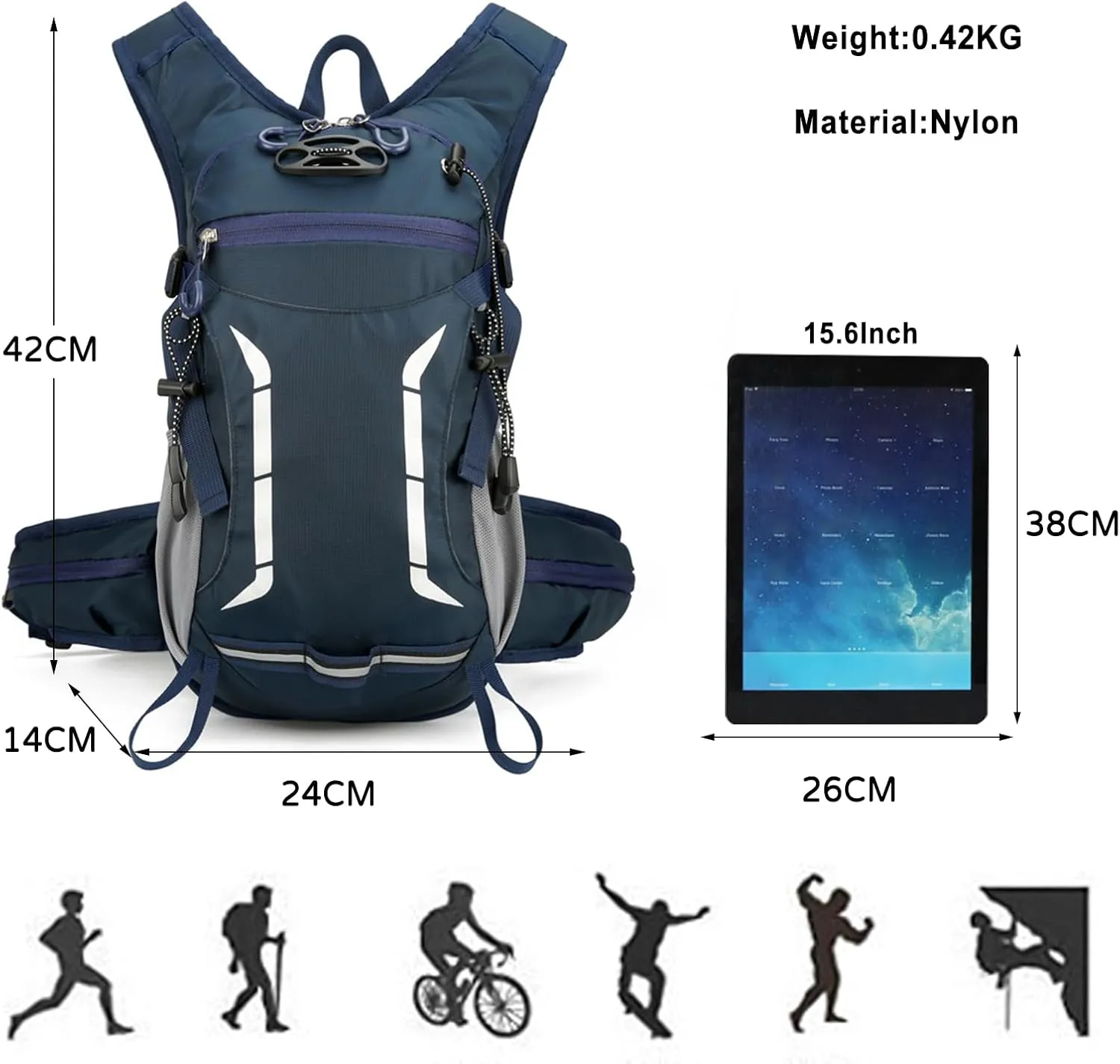 PORRASSO Hiking Backpack Waterproof Daypack 18L Rucksack Lightweight Backpack for Women Men Trekking Cycling Climbing Outdoor Sports Dark Blue