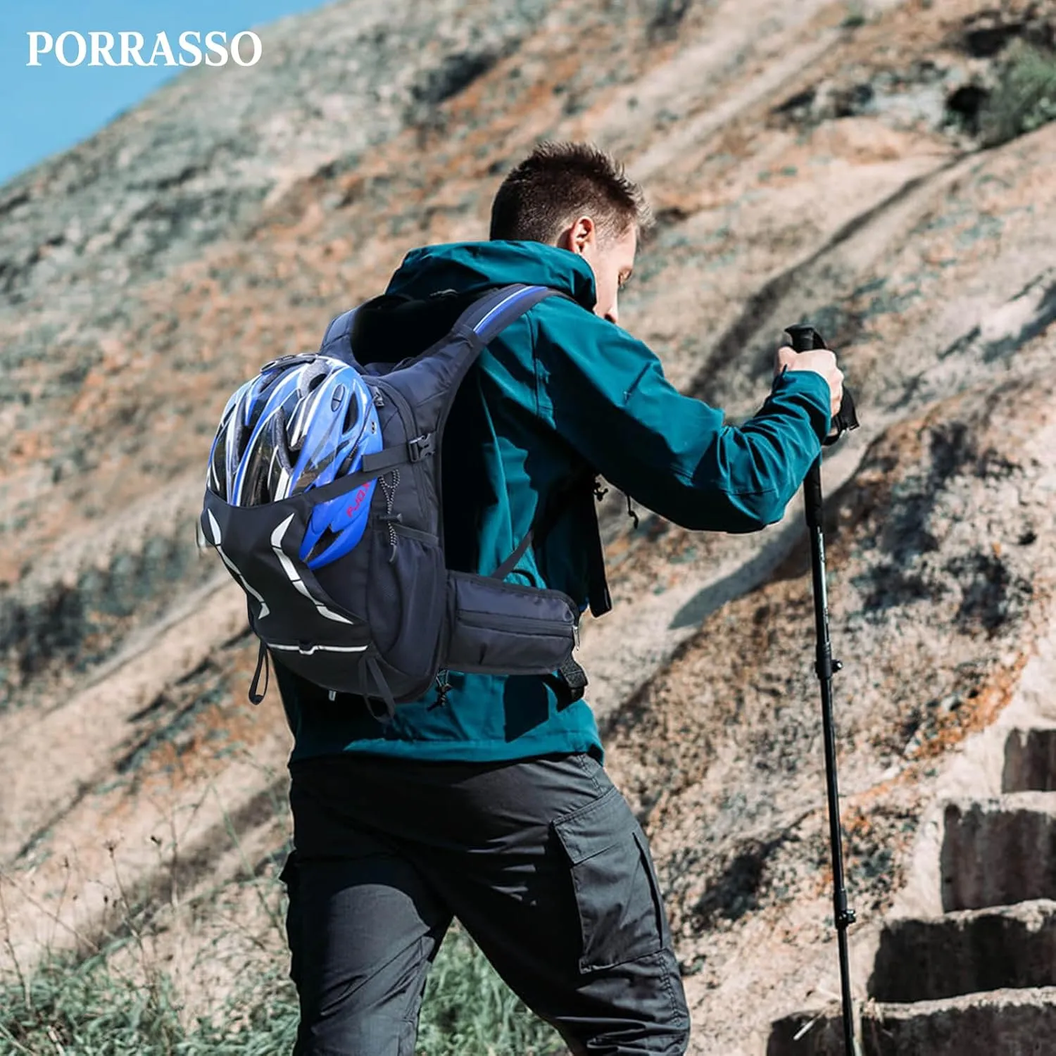 PORRASSO Hiking Backpack Waterproof Daypack 18L Rucksack Lightweight Backpack for Women Men Trekking Cycling Climbing Outdoor Sports Dark Blue
