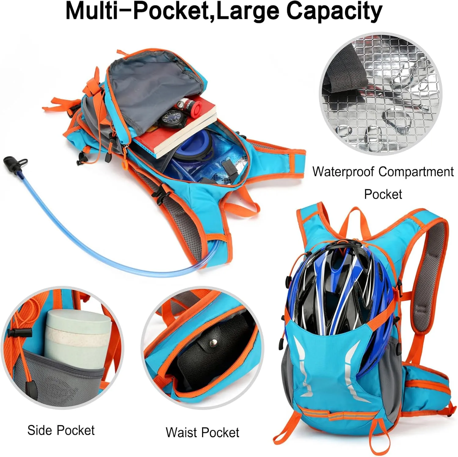 PORRASSO Hiking Backpack Waterproof Daypack 18L Rucksack Lightweight Breathable Backpack for Women Men Trekking Cycling Climbing Outdoor Sports Black