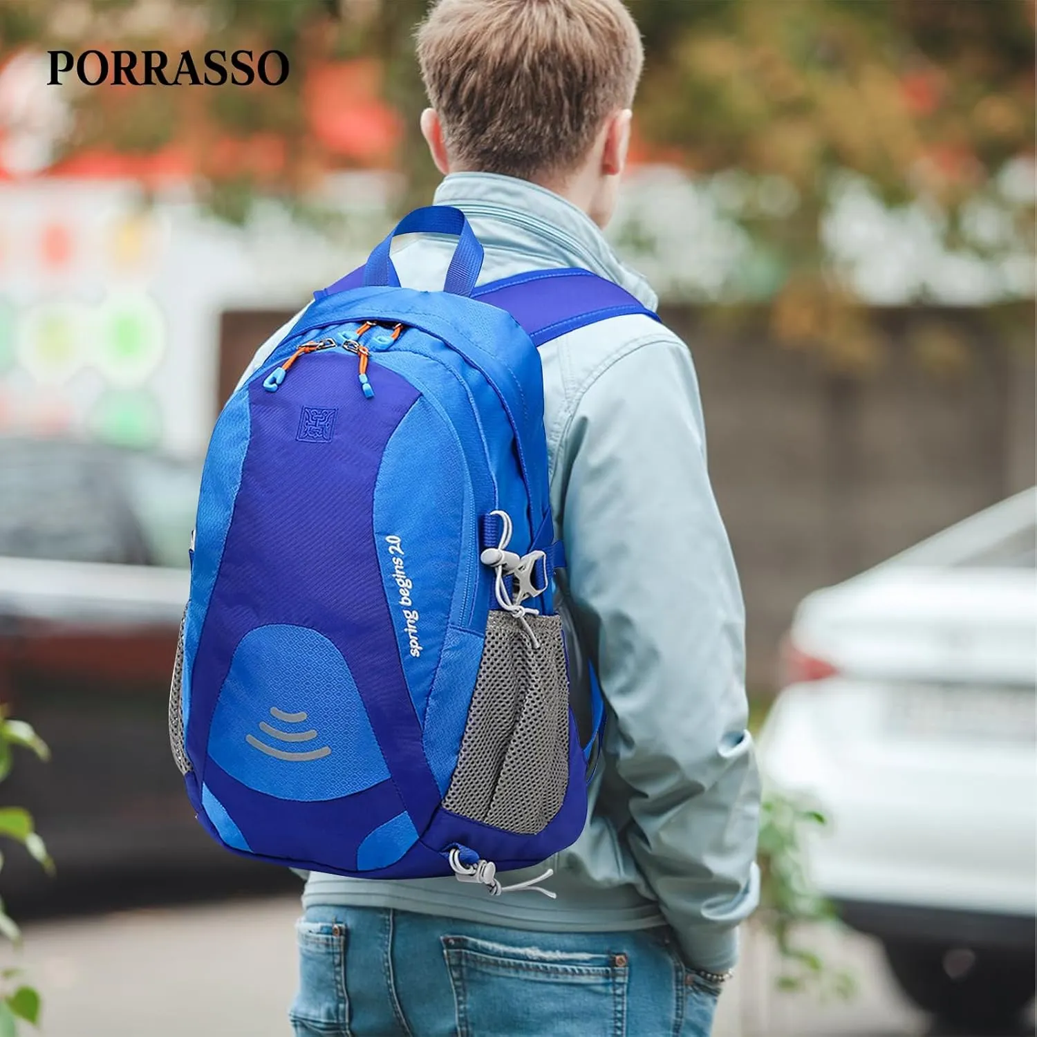 PORRASSO Hiking Backpack Waterproof Daypack 20L Rucksack Lightweight Backpack for Women Men Trekking Cycling Climbing Outdoor Sports Blue