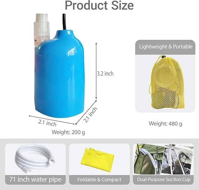 Portable 12V High Pressure Camp Shower Pump Compatible with Car Lighter Plug&PD Fast Charging Portable Power Banks by USB-C,Outdoor Shower for Camping
