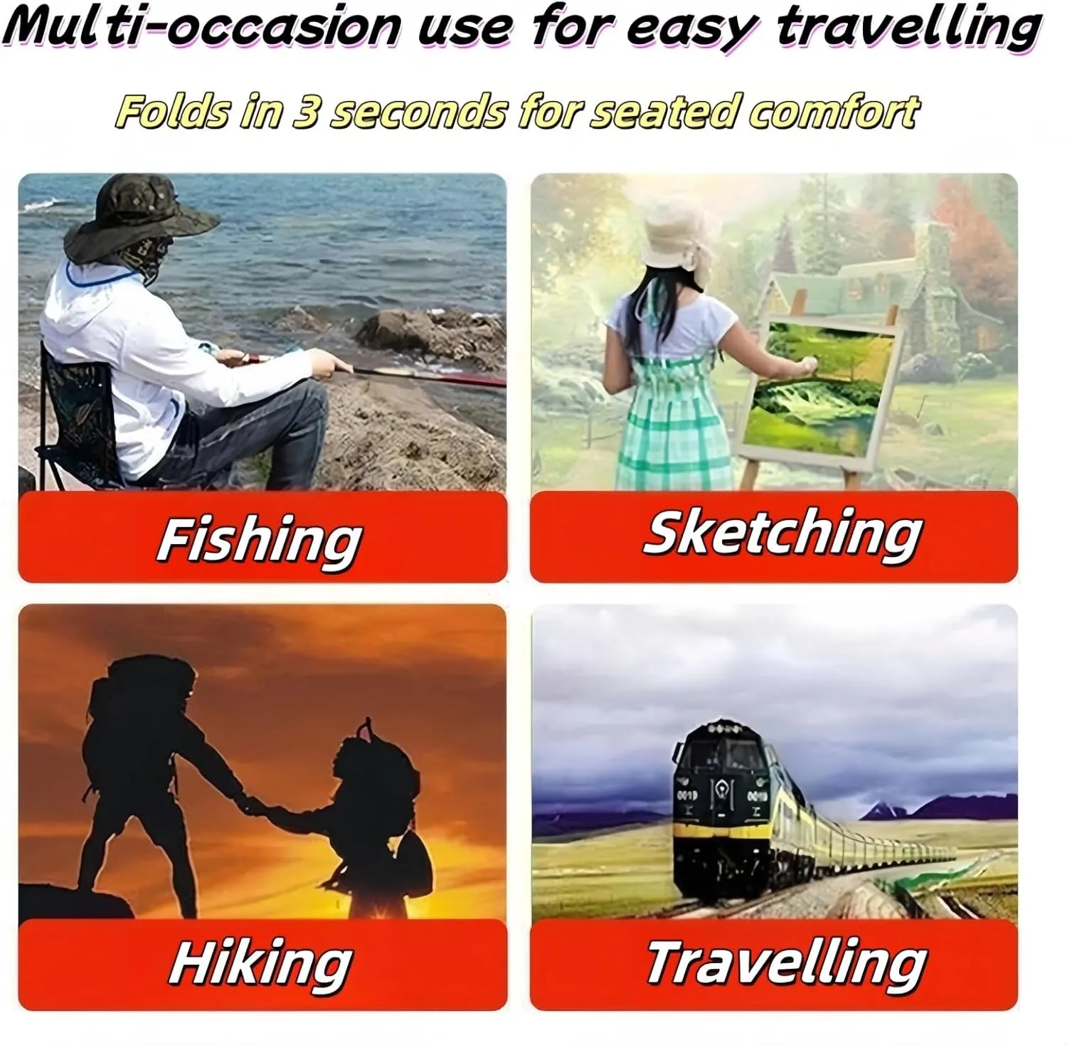 Portable Camping Chair Collapsible Anti-Slip Padded Oxford, Outdoors Versatile Folding Chair with Carry Bag, for Hiking, Fishing, Gardening, Picnic, Beach, Lawn, Outdoor Sports(Beige,X-Large)