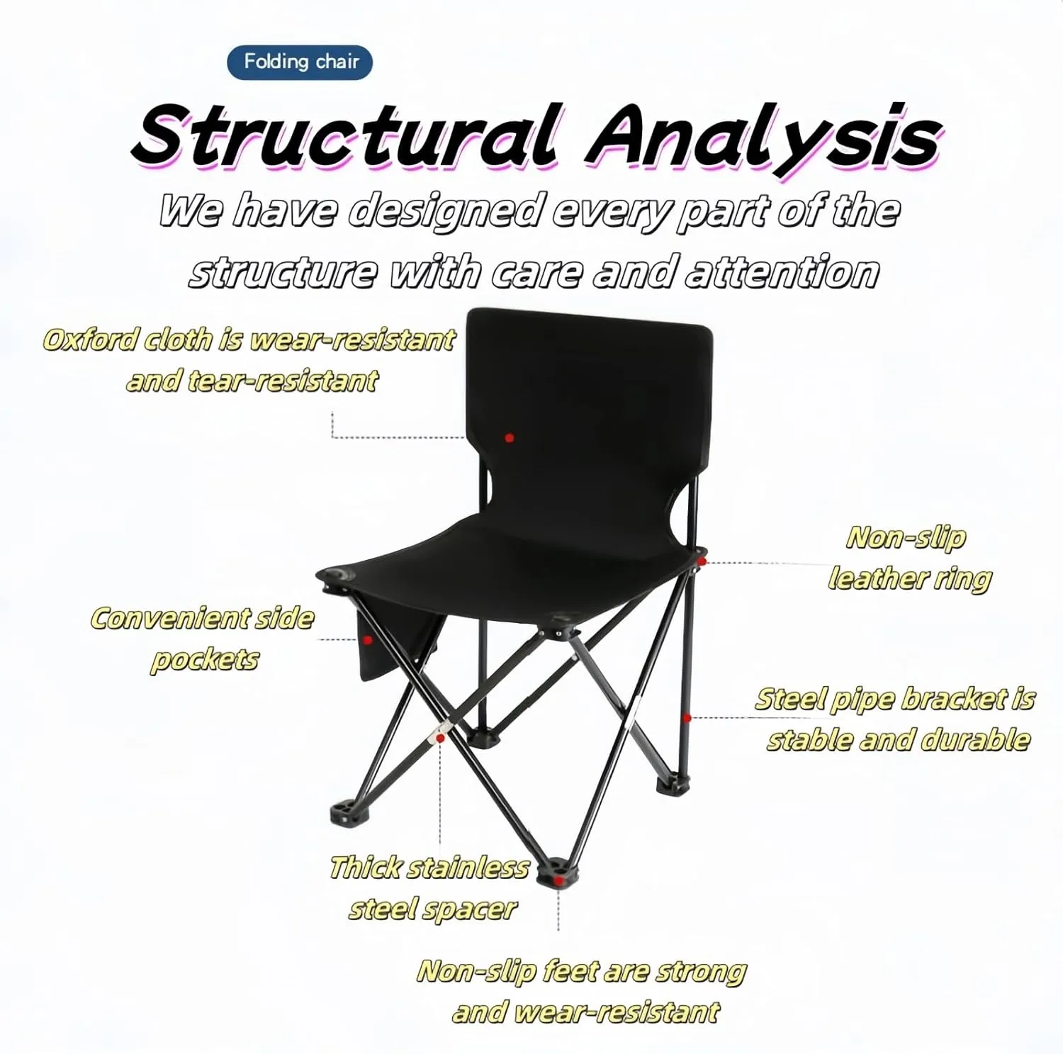 Portable Camping Chair Collapsible Anti-Slip Padded Oxford, Outdoors Versatile Folding Chair with Carry Bag, for Hiking, Fishing, Gardening, Picnic, Beach, Lawn, Outdoor Sports(Beige,X-Large)
