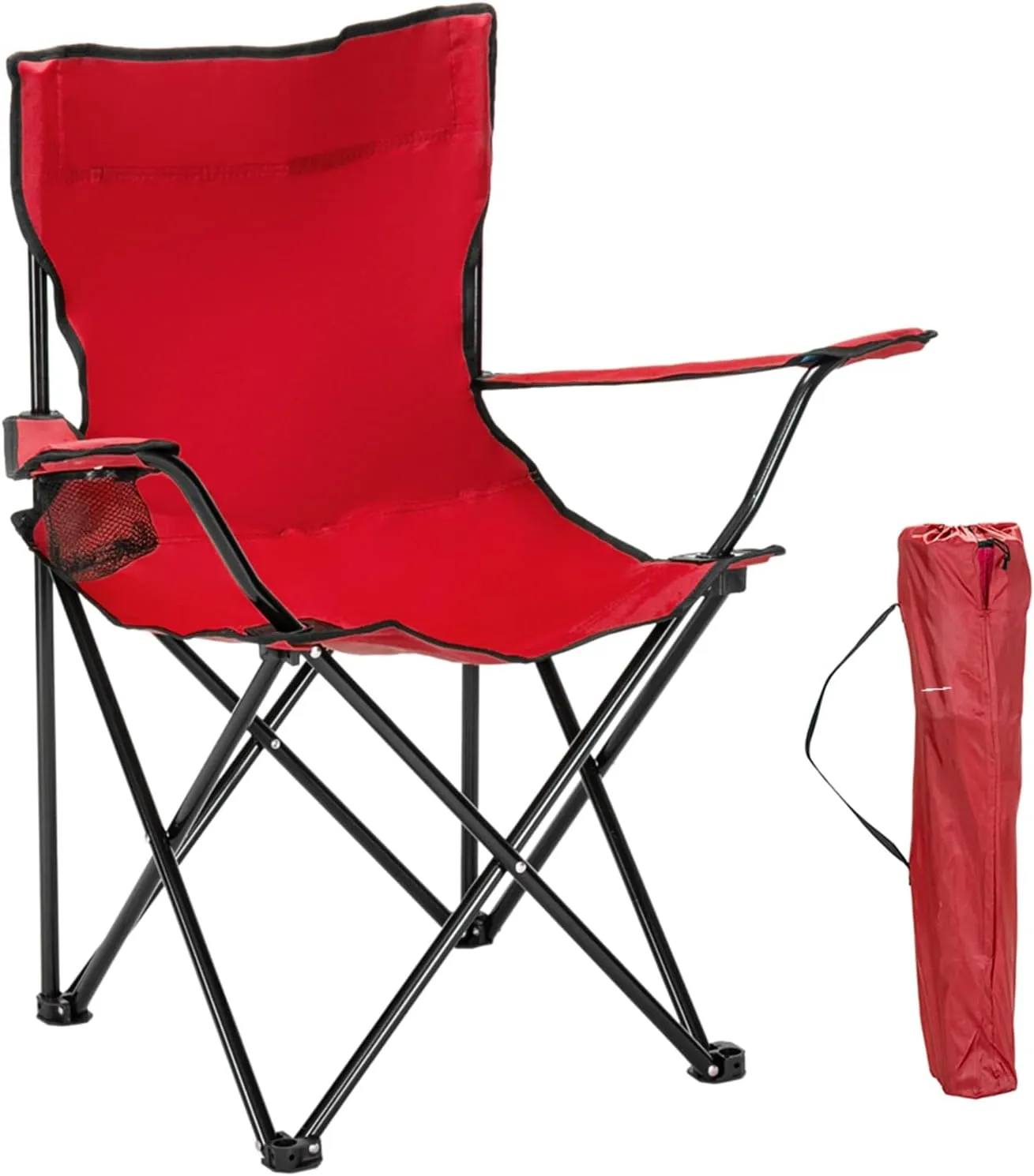 Portable Camping Chairs for Adults with Arm Rest Cup Holder and Carrying Bag, Enjoy Outdoors with Versatile Folding Sports & Beach Chair, Red