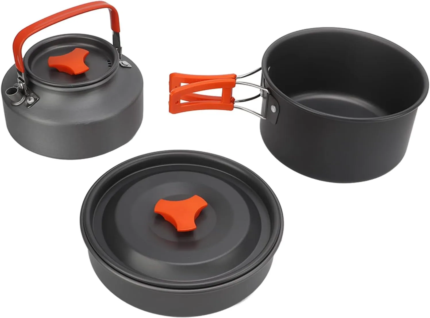 Portable Camping Cookware Mess Kit for Backpacking Gear, Camping Cooking Set with Tea Kettle Storage Bag Frying Pan for 2-3 People