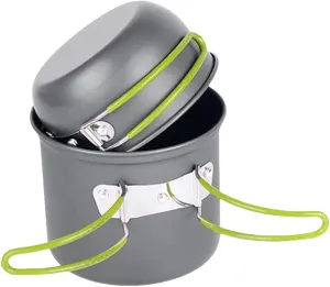 Portable cookware, 1-2 People Camping Set Pot, Scratch Resistant and high Temperature Resistant, 5-Piece Outdoor Non-Stick Set of pots