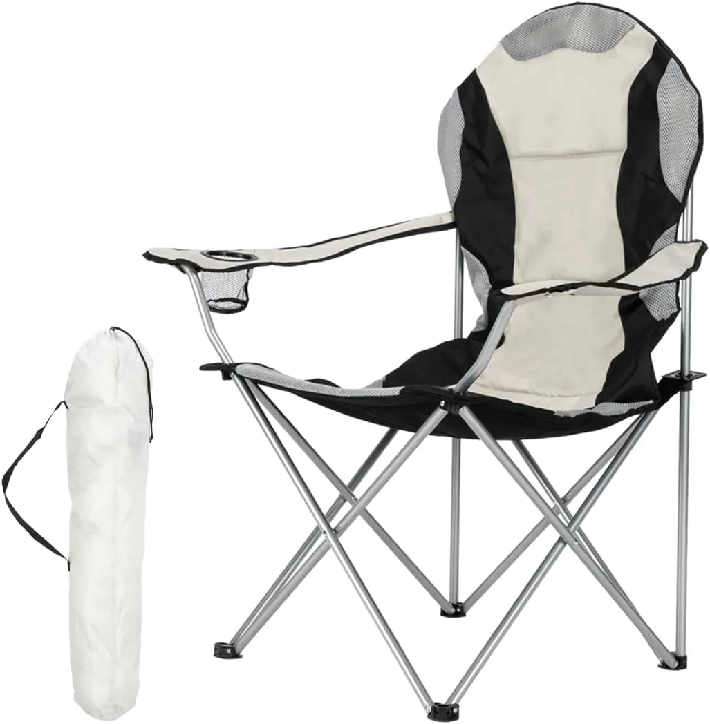 Portable Folding Camping Chair, Folding Outdoor Beach Camp Chair, Outdoor Chair & Lawn Chair (Style 2-Black&Gray)