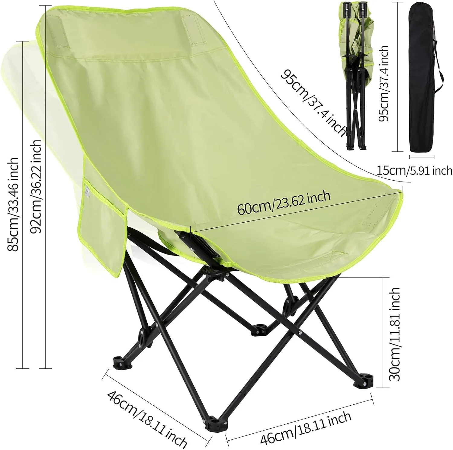 Portable Folding Camping Chair for Adults Lightweight Outdoor Rocker for Camping, Hiking, Fishing, Backpacking, Lawn, Beach, Sports (Khaki)