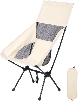 Portable Folding Camping Chair with Carry Bag for Adults, Collapsible Anti-Slip Padded Oxford Cloth Stool for Beach, Hiking, Fishing, Gardening,Supports 400Lbs Beige