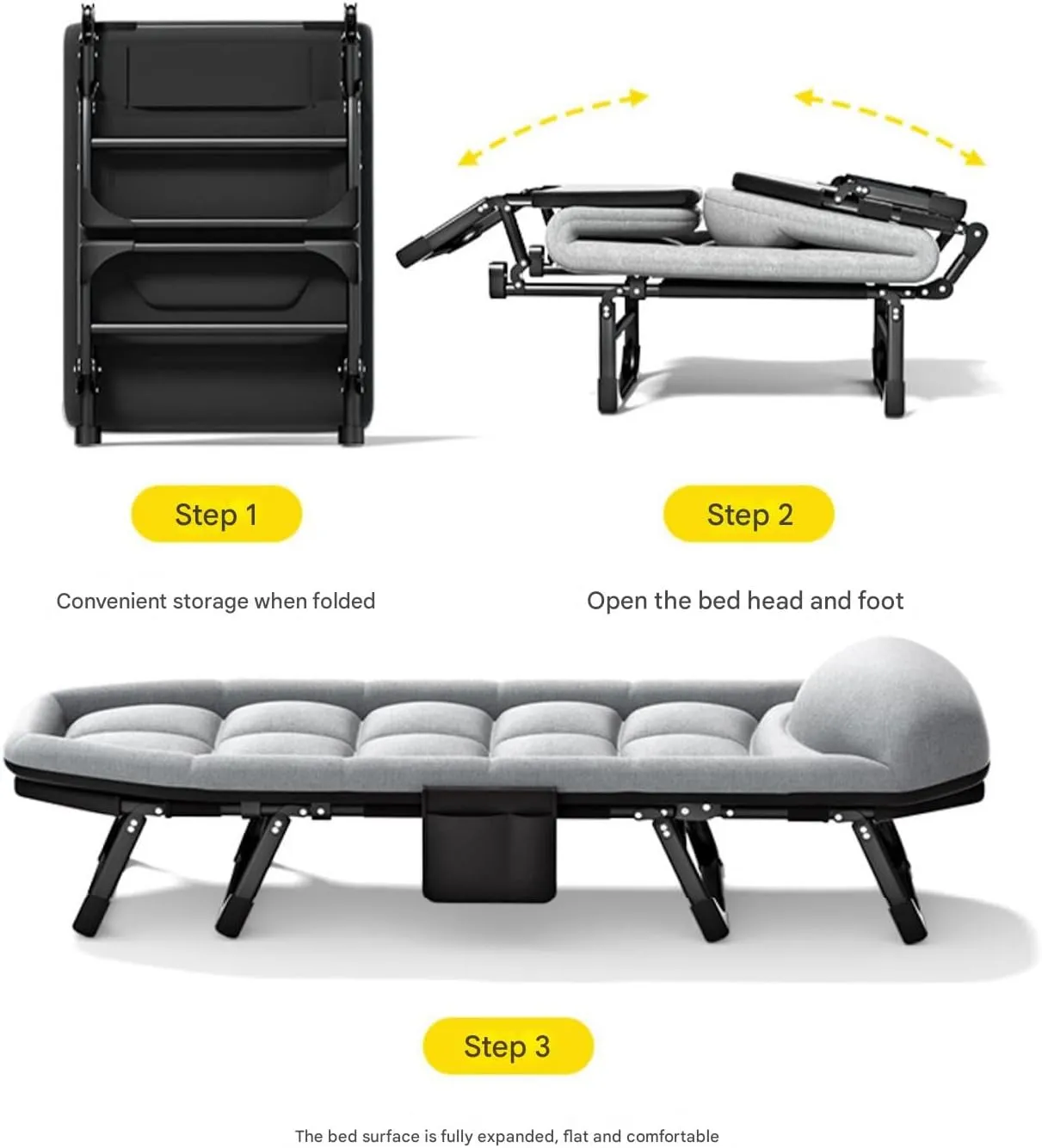 Portable Folding Camping Cot, Camping Cot for Adults, Multifunctional Office Folding Cot, Heavy Duty Portable Sleeping Folding Bed with Padded, Backrest 6 Speed Adjustment (170 * 55 * 40cm)