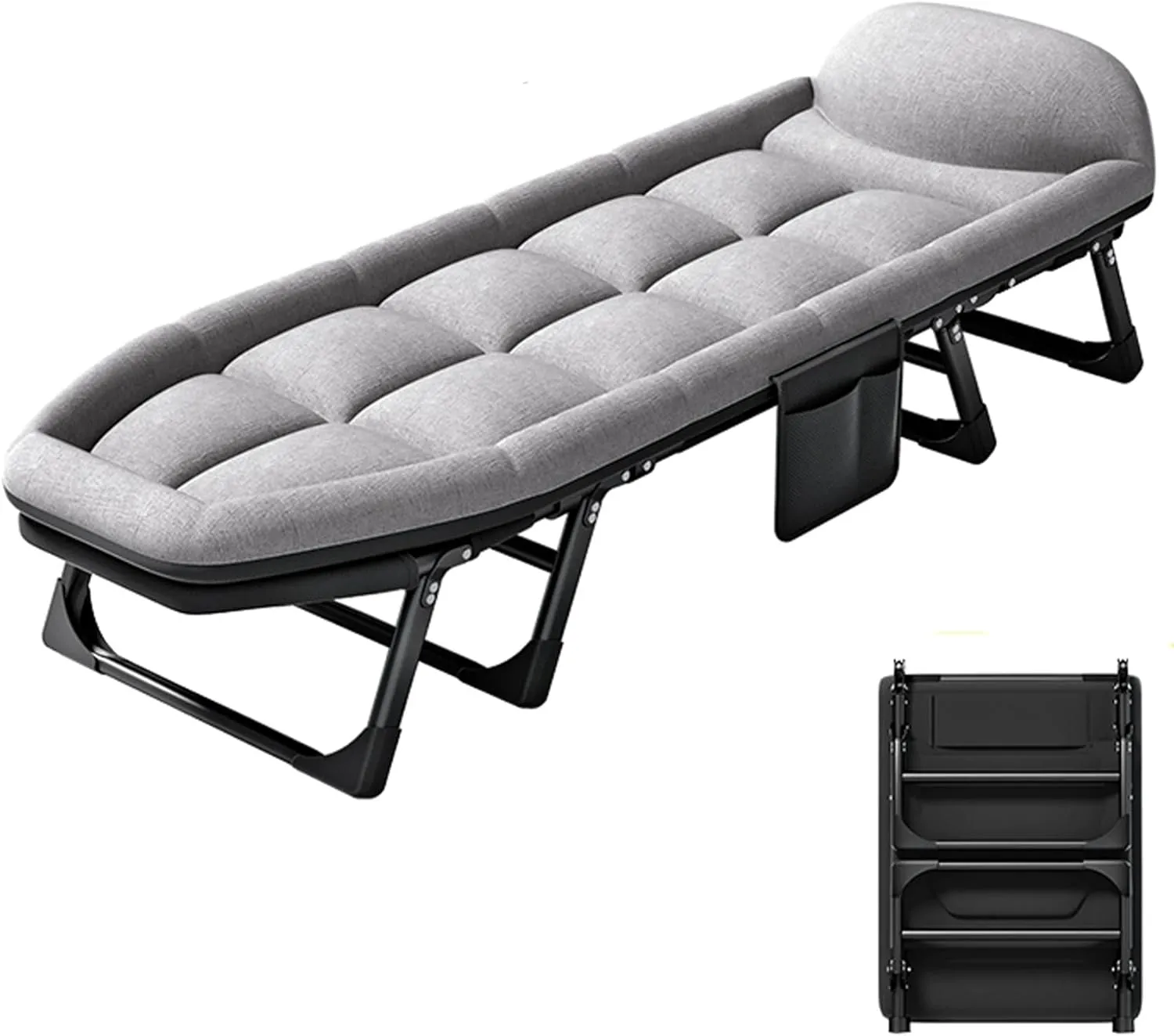 Portable Folding Camping Cot, Camping Cot for Adults, Multifunctional Office Folding Cot, Heavy Duty Portable Sleeping Folding Bed with Padded, Backrest 6 Speed Adjustment (170 * 55 * 40cm)