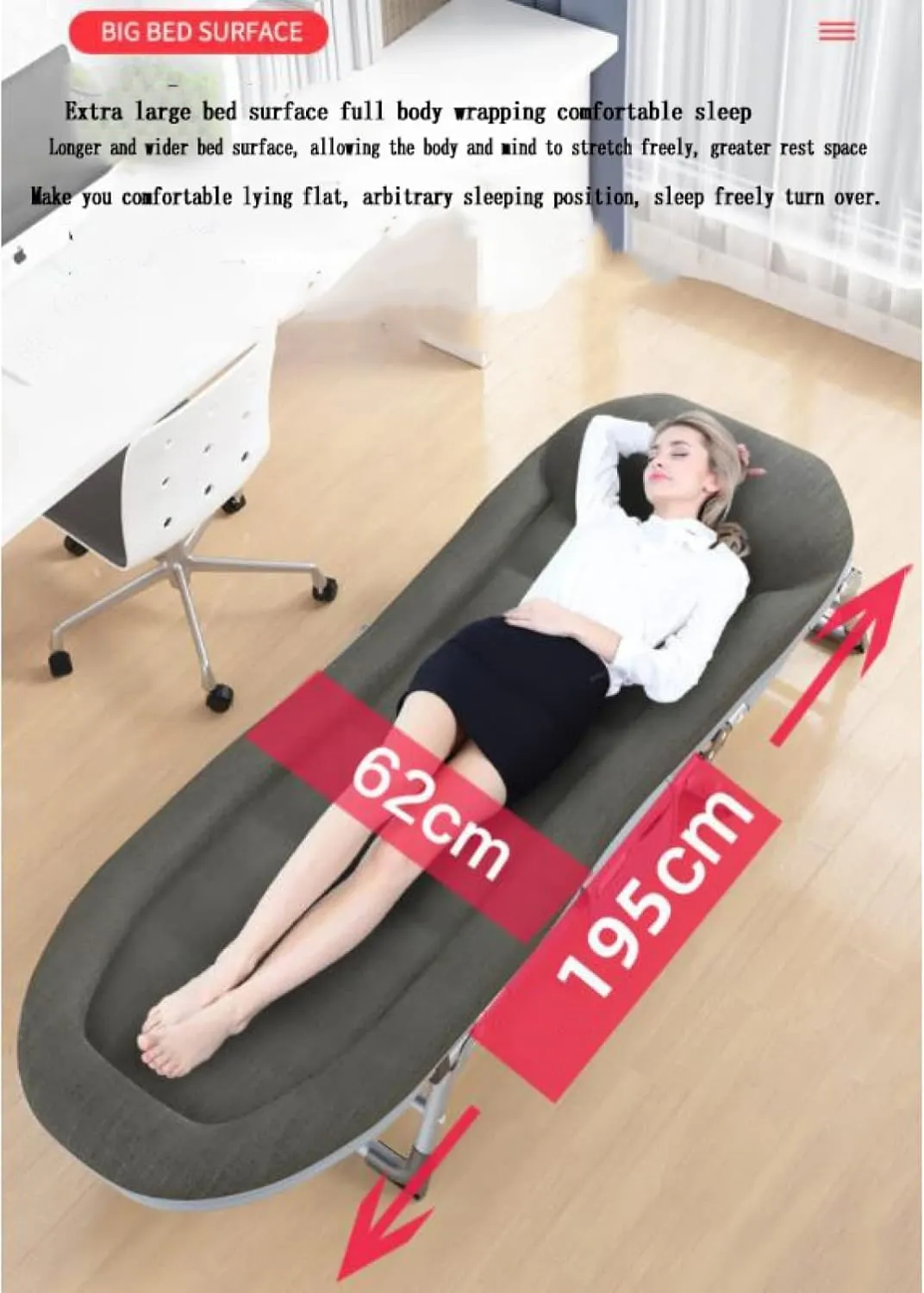Portable Folding Camping Cot w/Mattress and Pillow Metal Integrated Elastic Guest Bed 5-Position Adjustable Cots for Sleeping 200kg Max Load Lounge Chair