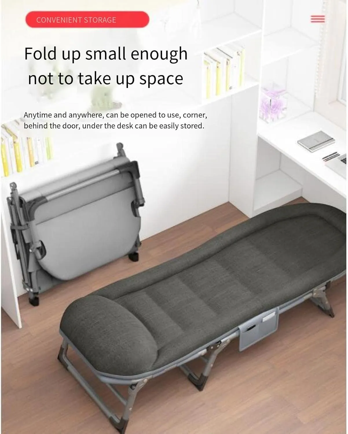 Portable Folding Camping Cot w/Mattress and Pillow Metal Integrated Elastic Guest Bed 5-Position Adjustable Cots for Sleeping 200kg Max Load Lounge Chair