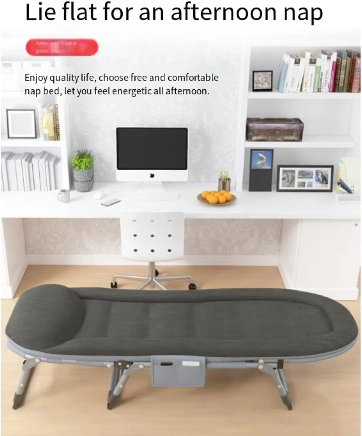 Portable Folding Camping Cot w/Mattress and Pillow Metal Integrated Elastic Guest Bed 5-Position Adjustable Cots for Sleeping 200kg Max Load Lounge Chair