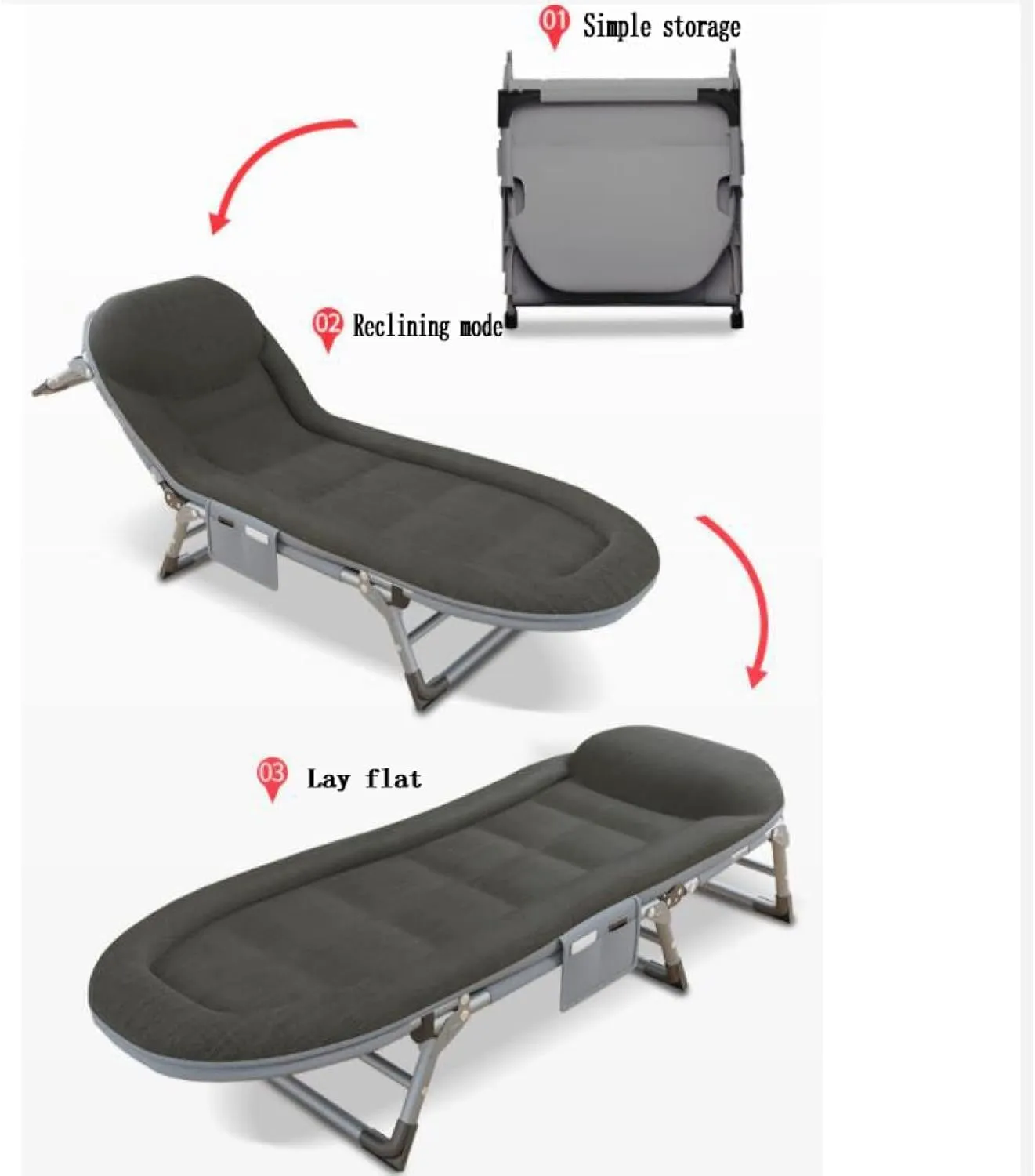 Portable Folding Camping Cot w/Mattress and Pillow Metal Integrated Elastic Guest Bed 5-Position Adjustable Cots for Sleeping 200kg Max Load Lounge Chair
