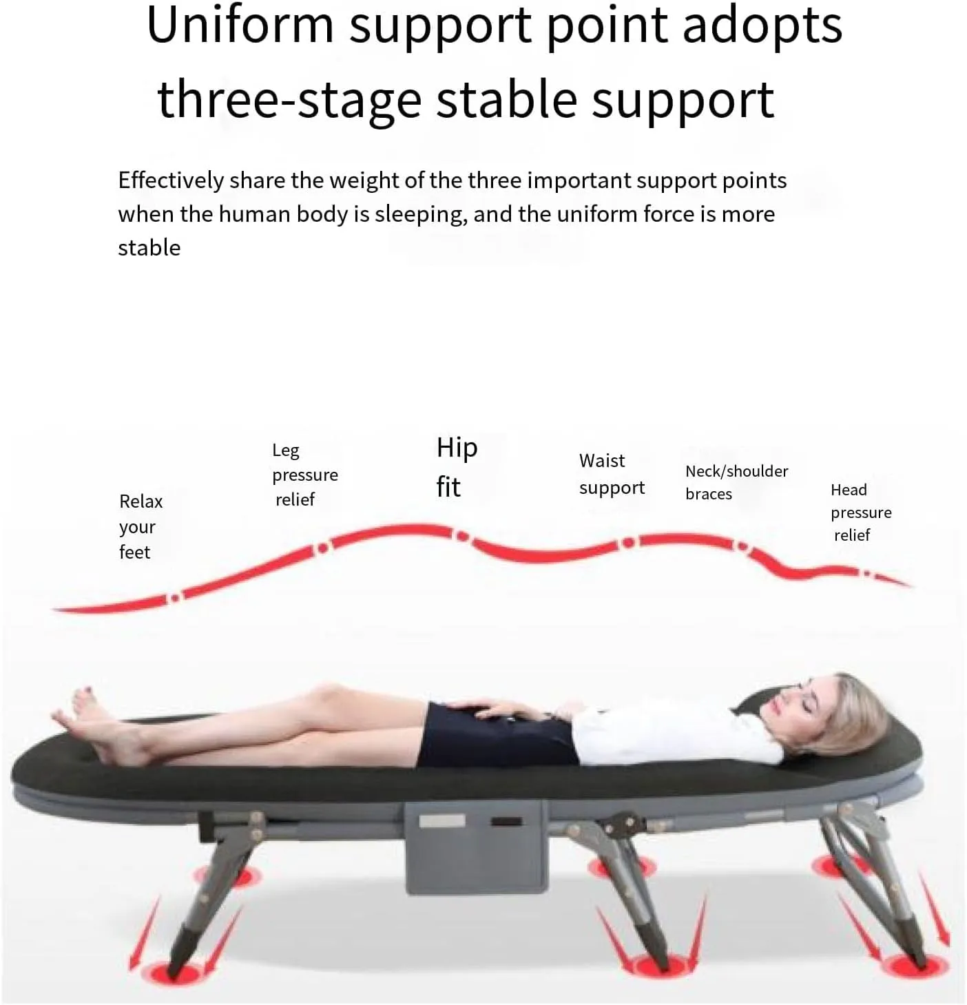 Portable Folding Camping Cot w/Mattress and Pillow Metal Integrated Elastic Guest Bed 5-Position Adjustable Cots for Sleeping 200kg Max Load Lounge Chair