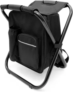 Portable Folding Camping Stool, Backpack with Cooler Bag, Hiking Seat, Outdoor Fishing Hunting Gifts, Black