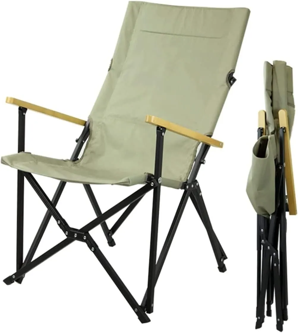 Portable Folding Chair Beach Chair Whit Wooden Armrest Outdoor Camping Leisure Seat Folding Aluminum Folding Recliner for Hiking Fishing Adjustable Folding Chair