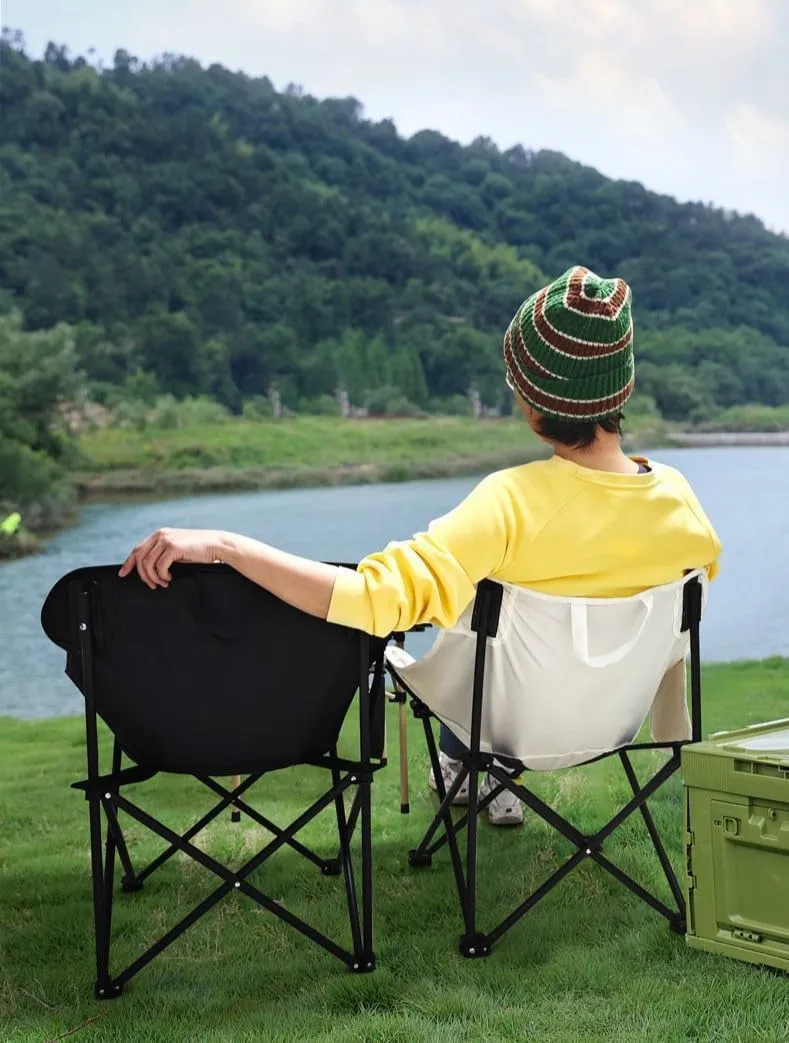 Portable High Back Folding Camping Chair, Beach and Fishing Chair, White (Black)