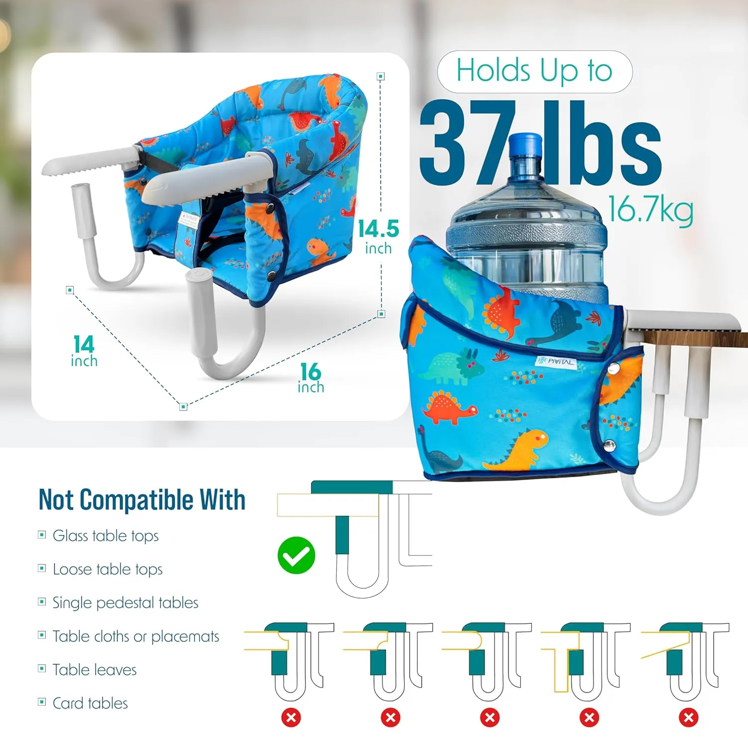 Portable Hook on High Chair for Baby & Travel Toddler from 6-36 Months – Clip on Baby Seat for Table – Fast Table Chair for Travel & Dining– Including Storage Bag - Blue