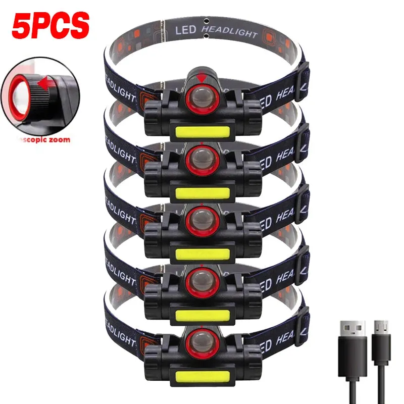 Portable Mini Powerful LED Headlamp, XPE COB USB Rechargeable Hunting Headlight with Tail Magnetic, Waterproof