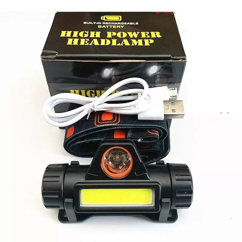 Portable Mini Powerful LED Headlamp, XPE COB USB Rechargeable Hunting Headlight with Tail Magnetic, Waterproof