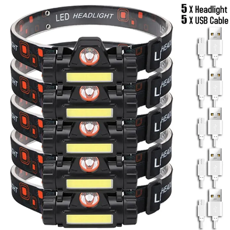 Portable Mini Powerful LED Headlamp, XPE COB USB Rechargeable Hunting Headlight with Tail Magnetic, Waterproof