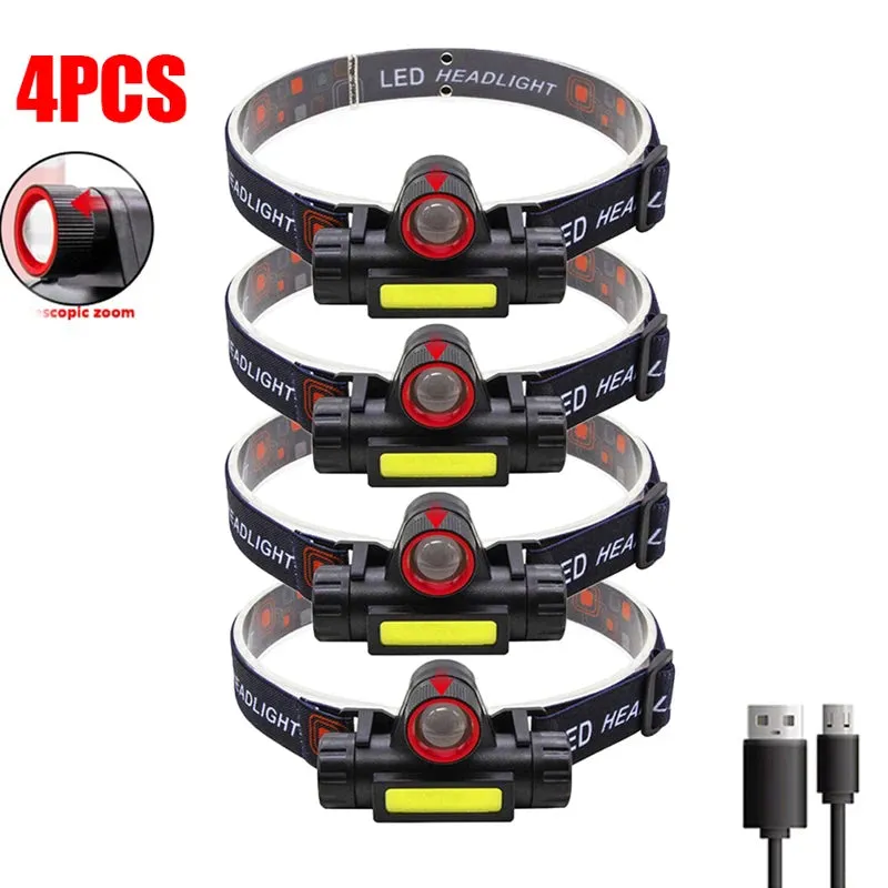 Portable Mini Powerful LED Headlamp, XPE COB USB Rechargeable Hunting Headlight with Tail Magnetic, Waterproof