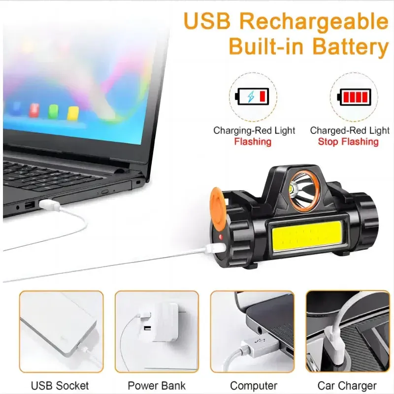 Portable Mini Powerful LED Headlamp, XPE COB USB Rechargeable Hunting Headlight with Tail Magnetic, Waterproof