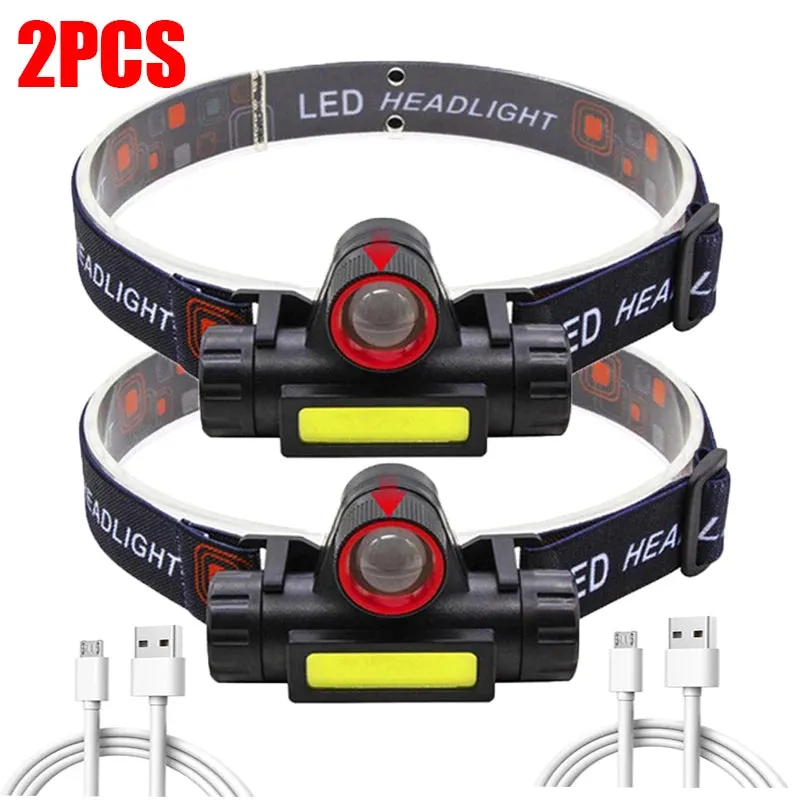 Portable Mini Powerful LED Headlamp, XPE COB USB Rechargeable Hunting Headlight with Tail Magnetic, Waterproof