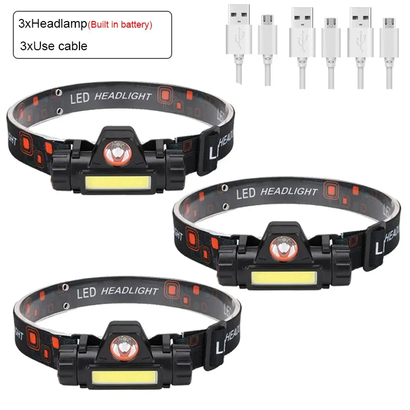 Portable Mini Powerful LED Headlamp, XPE COB USB Rechargeable Hunting Headlight with Tail Magnetic, Waterproof