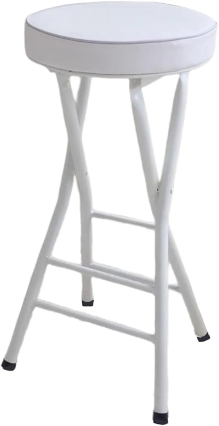 Portable Round Padded Folding Stool with Footrest 25in High Bar Chair for Indoor Outdoor Use