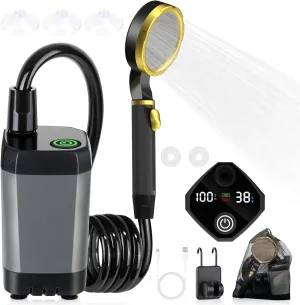 Portable Shower for Camping, 7800mAh Outdoor Electric Shower Rechargeable Pump with Intelligent Digital Display with LED Display, Camping Shower Head Nozzle for Camping, Hiking, Traveling, Washing