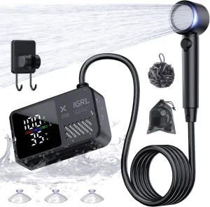 Portable Shower for Camping- Powerful 10L/Min Water Flow, Rechargeable Shower Pump with Bath Sponge, 4 Spray Modes, IPX8 Waterproof, 7800mAh Battery, Ideal for Hiking, Travel, Pet, Car Wash