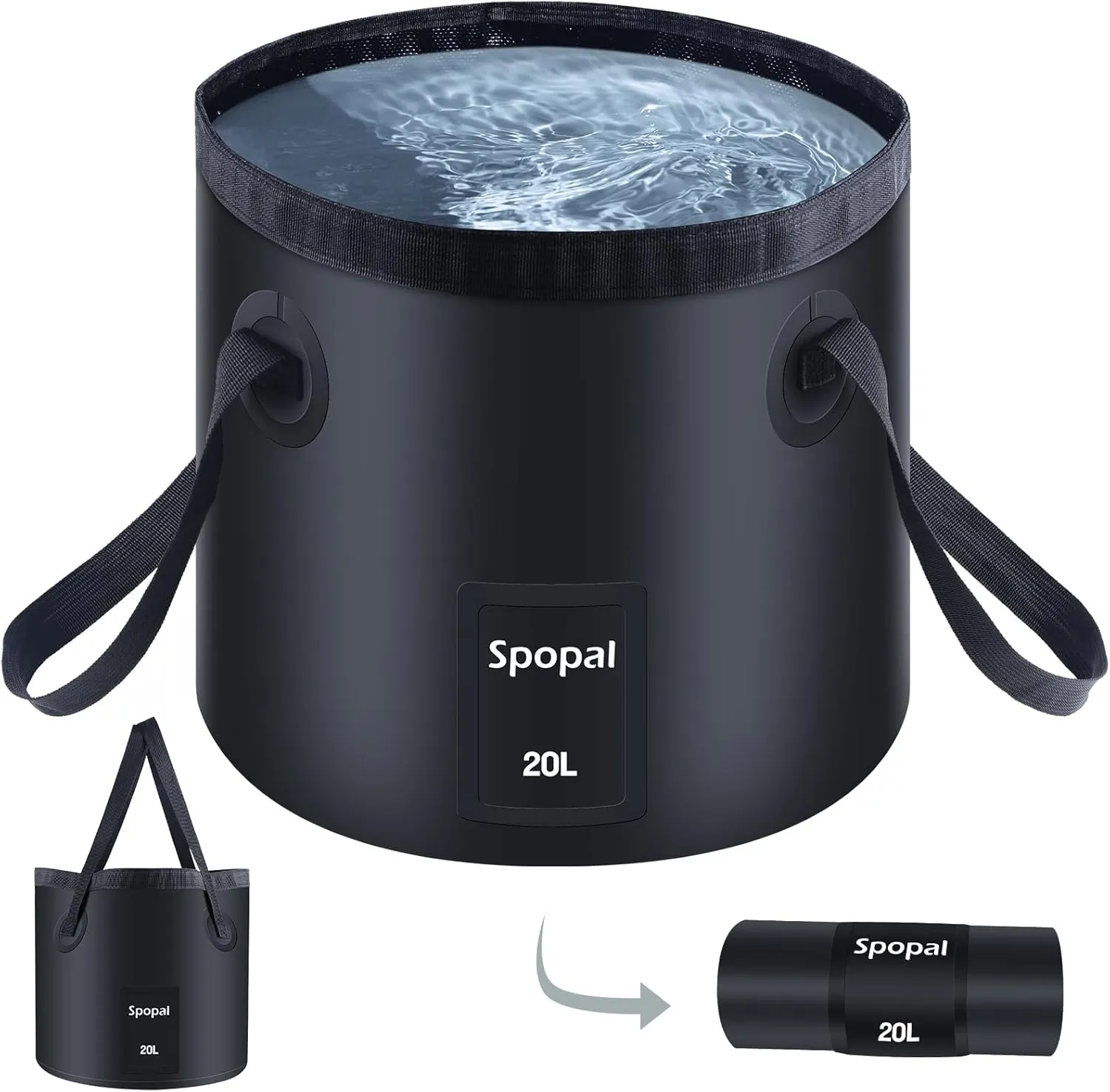 Portable Shower with Extra Collapsible Bucket & Handle 20L for Camping Shower Black-3