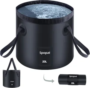 Portable Shower with Extra Collapsible Bucket & Handle 20L for Camping Shower Black-3
