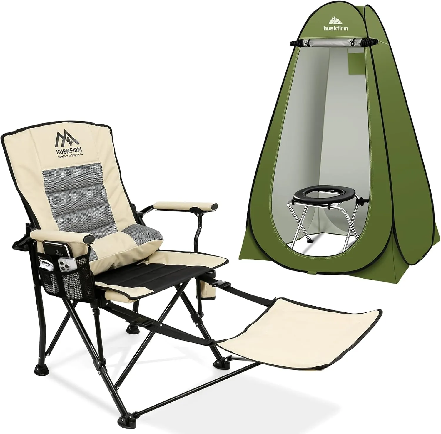 Portable Toilet for Adults with Pop Up Privacy Tent & Oversized Camping Chairs Heavy Duty Folding Chair for Outside