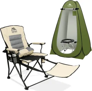 Portable Toilet for Adults with Pop Up Privacy Tent & Oversized Camping Chairs Heavy Duty Folding Chair for Outside