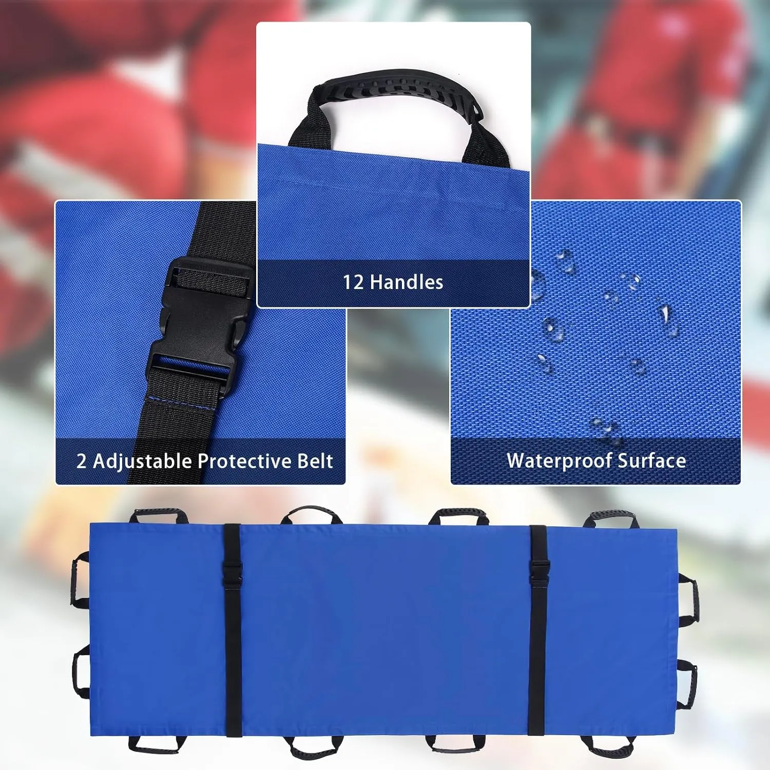 Portable Transport Stretcher with 12 Rubber Handles & Carrying Bag – Dog Stretcher & Gurney, Patient Animal Mover for Emergency Casualty Evacuation, 400lbs Capacity（Blue）