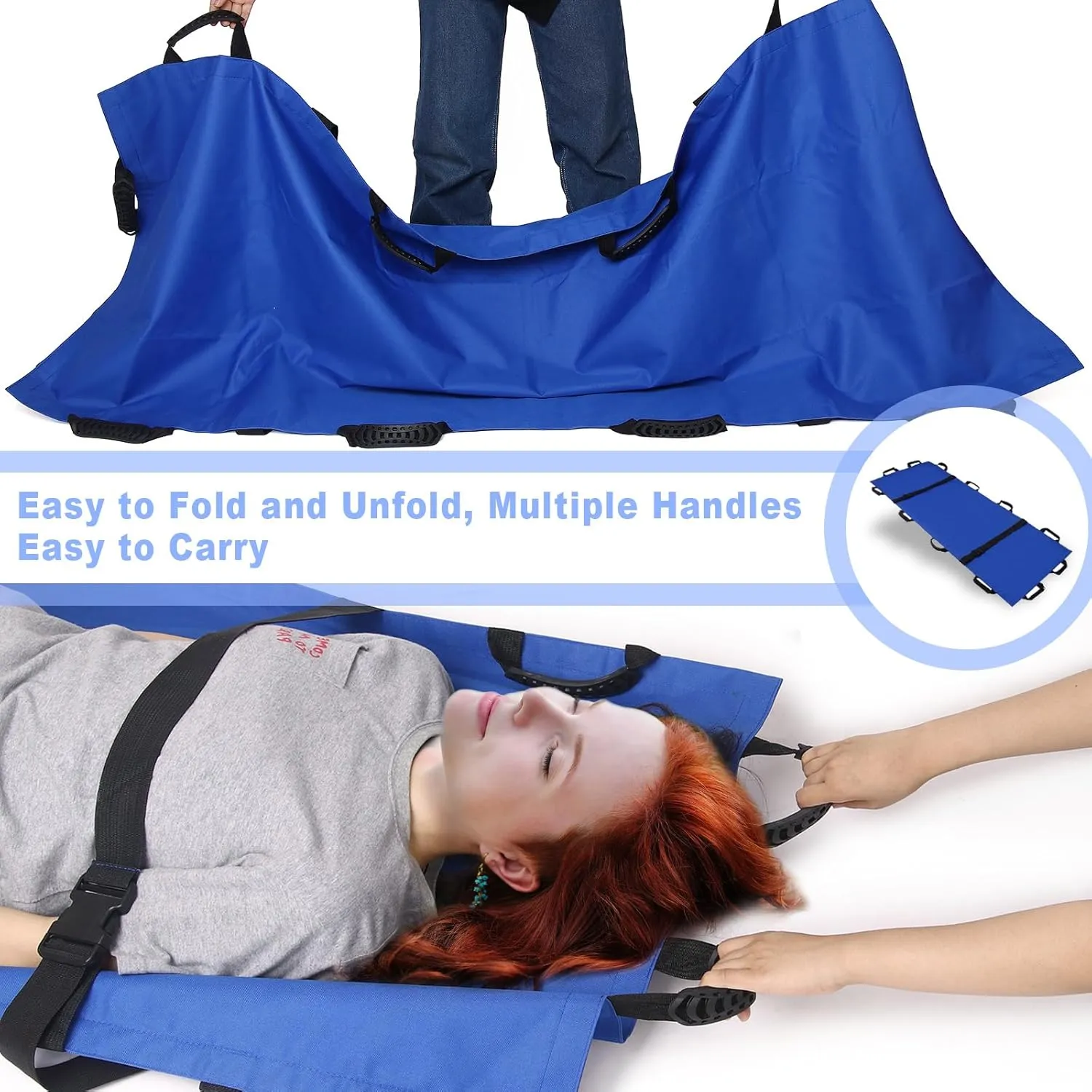 Portable Transport Stretcher with 12 Rubber Handles & Carrying Bag – Dog Stretcher & Gurney, Patient Animal Mover for Emergency Casualty Evacuation, 400lbs Capacity（Blue）