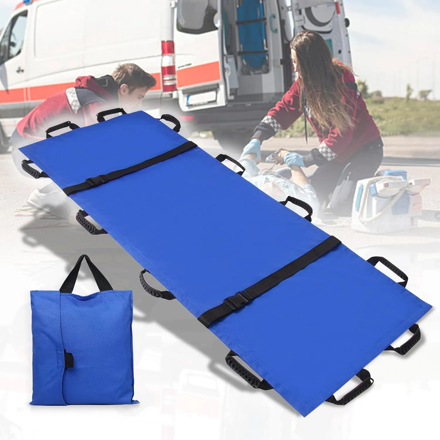 Portable Transport Stretcher with 12 Rubber Handles & Carrying Bag – Dog Stretcher & Gurney, Patient Animal Mover for Emergency Casualty Evacuation, 400lbs Capacity（Blue）