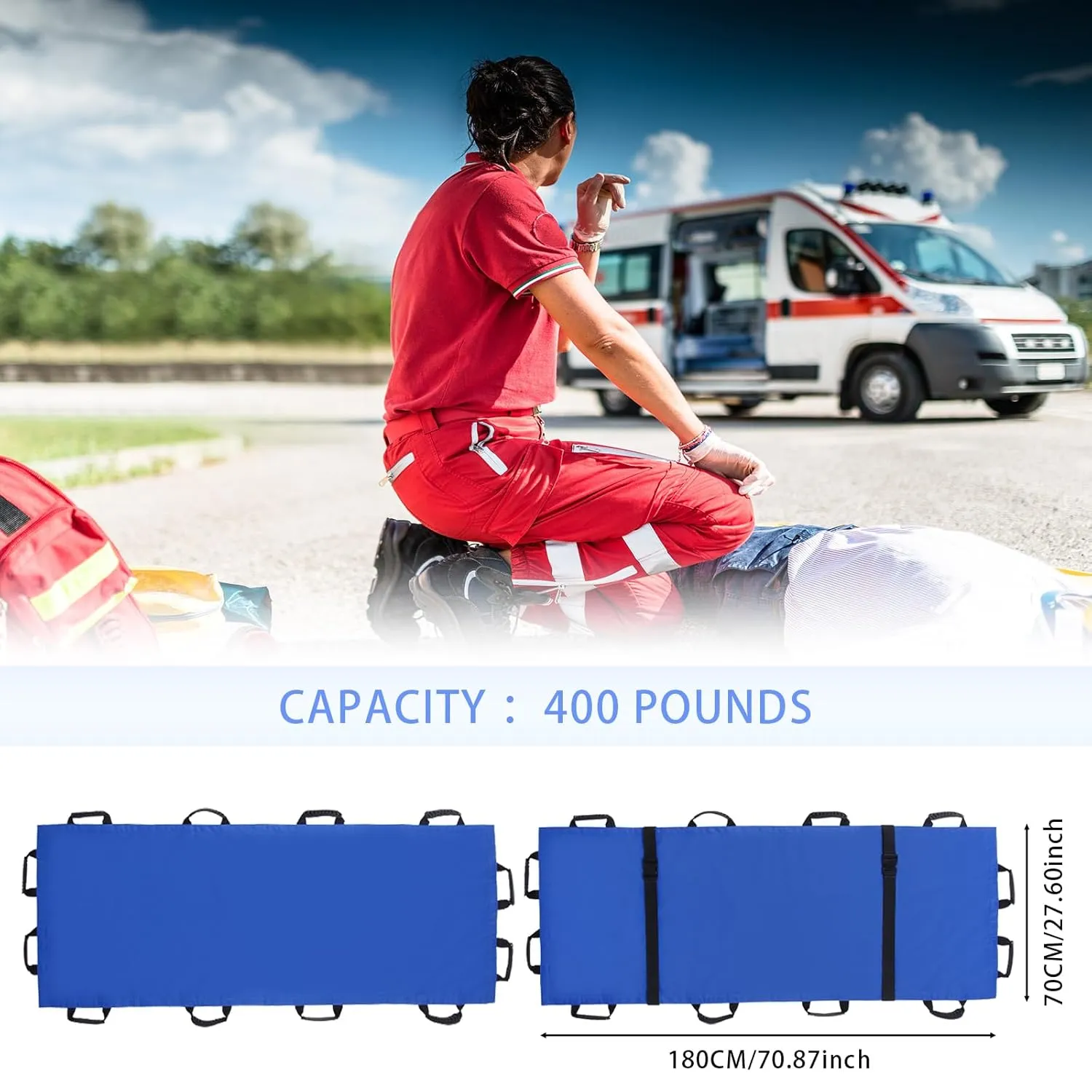 Portable Transport Stretcher with 12 Rubber Handles & Carrying Bag – Dog Stretcher & Gurney, Patient Animal Mover for Emergency Casualty Evacuation, 400lbs Capacity（Blue）