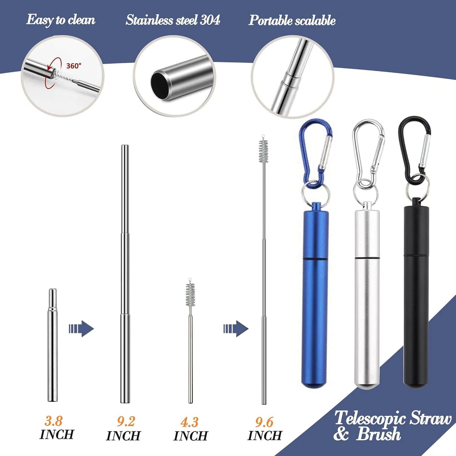 Portable Travel Reusable Utensils Silverware with Case,Travel Camping Cutlery set,Chopsticks and Straw Flatware, Stainless steel Travel Utensil set (Blue) Up