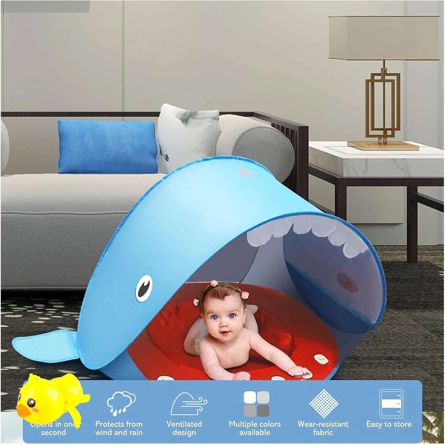 Portable UV-Resistant Baby Beach Tent, Baby Beach Tent with Pop-Up Pool, Sun Puddle Pool Tents Shelter for Infant with Canopy, Pools Protection Dome for Babies Kids Toddlers(Style H)