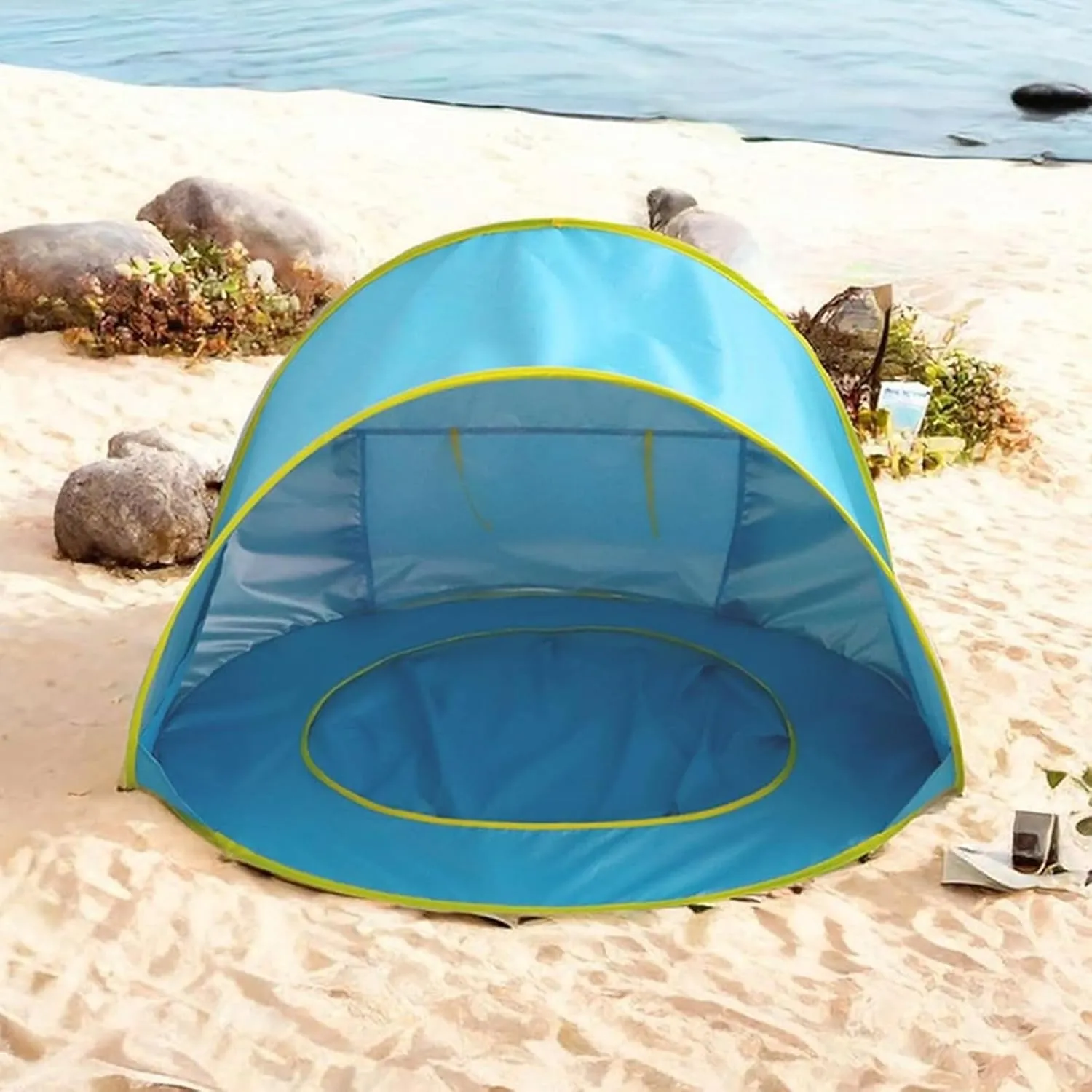 Portable UV-Resistant Baby Beach Tent, Baby Beach Tent with Pop-Up Pool, Sun Puddle Pool Tents Shelter for Infant with Canopy, Pools Protection Dome for Babies Kids Toddlers(Style H)
