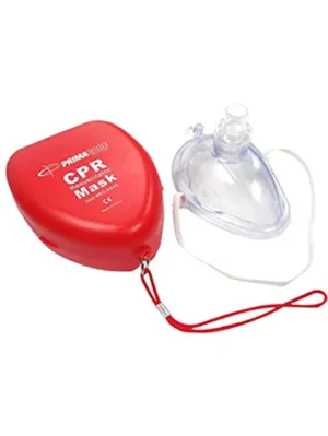 Primacare RS-6845-5 Pack of 5 Single Valve CPR Rescue Mask in Red Hard Case, Adult/Child Pocket Resuscitator with Elastic Strap, Air Cushioned Edges, 6.5x4.8x1.6 inches