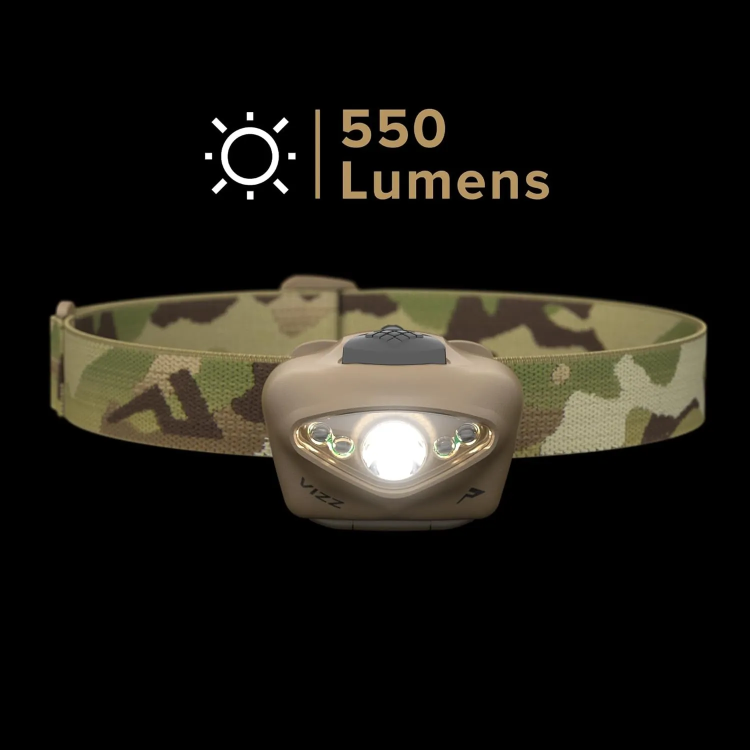 Princeton Tec Vizz Headlamp 550 Lumen Dimmable LED, IPX7 Water Resistance, Essential Outdoor Accessory for Hiking, Backpacking, Camping, Running, and Safety Preparedness, Multicam, Tactical