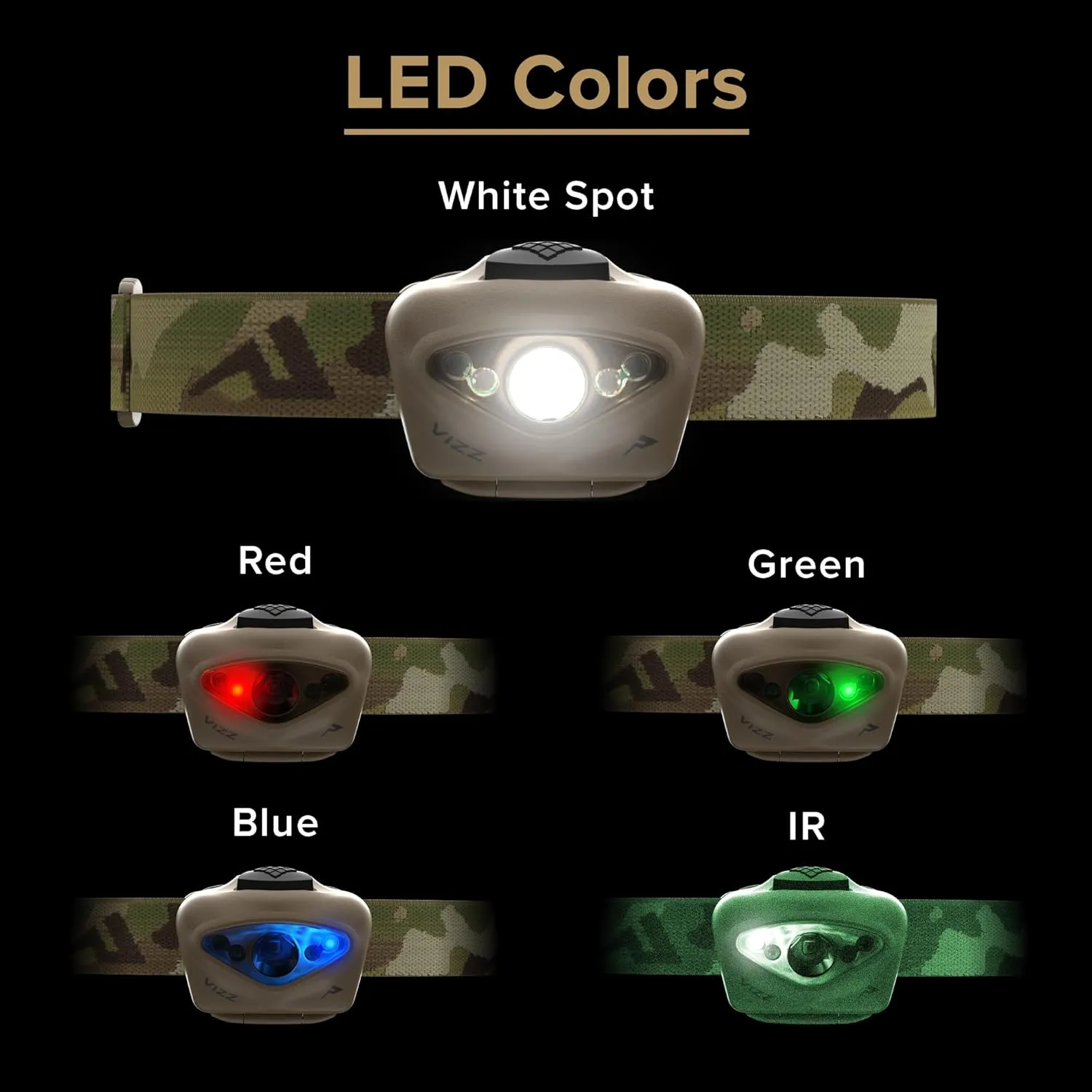 Princeton Tec Vizz Headlamp 550 Lumen Dimmable LED, IPX7 Water Resistance, Essential Outdoor Accessory for Hiking, Backpacking, Camping, Running, and Safety Preparedness, Multicam, Tactical